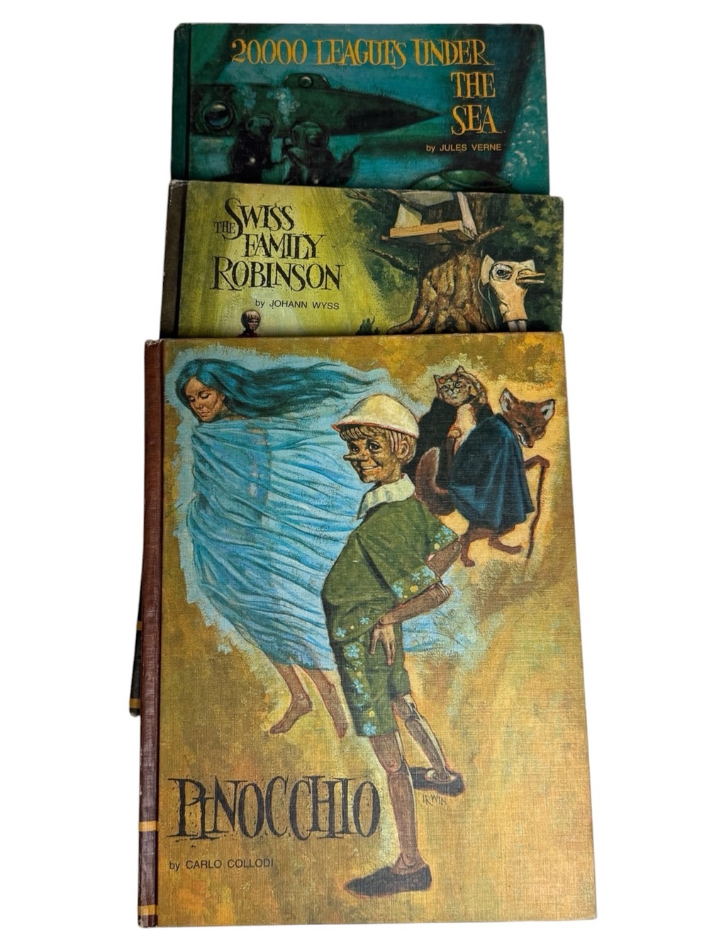 Vintage Leagues Under Sea 1968 Pinocchio Swiss Family Hardcover Set Of 3 USA
